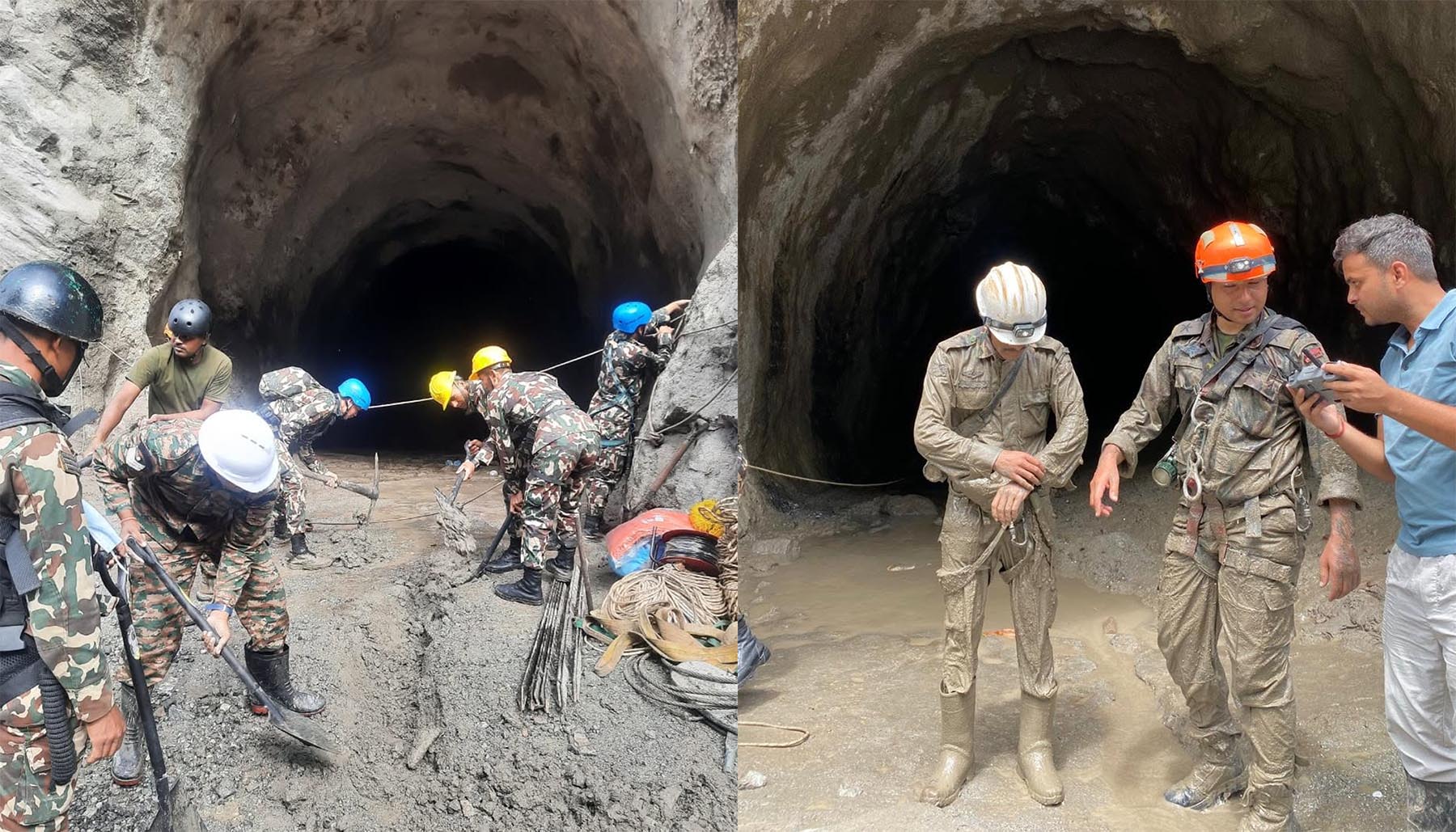 भोटेकोसी बाढीको सातौँ दिन पनि हाइड्रोका सुरुङमा खोजी जारी